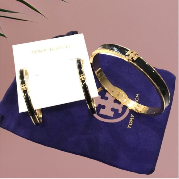 Tory Burch Jewelry - Tory Burch Black and Gold Bracelet and earrings Set